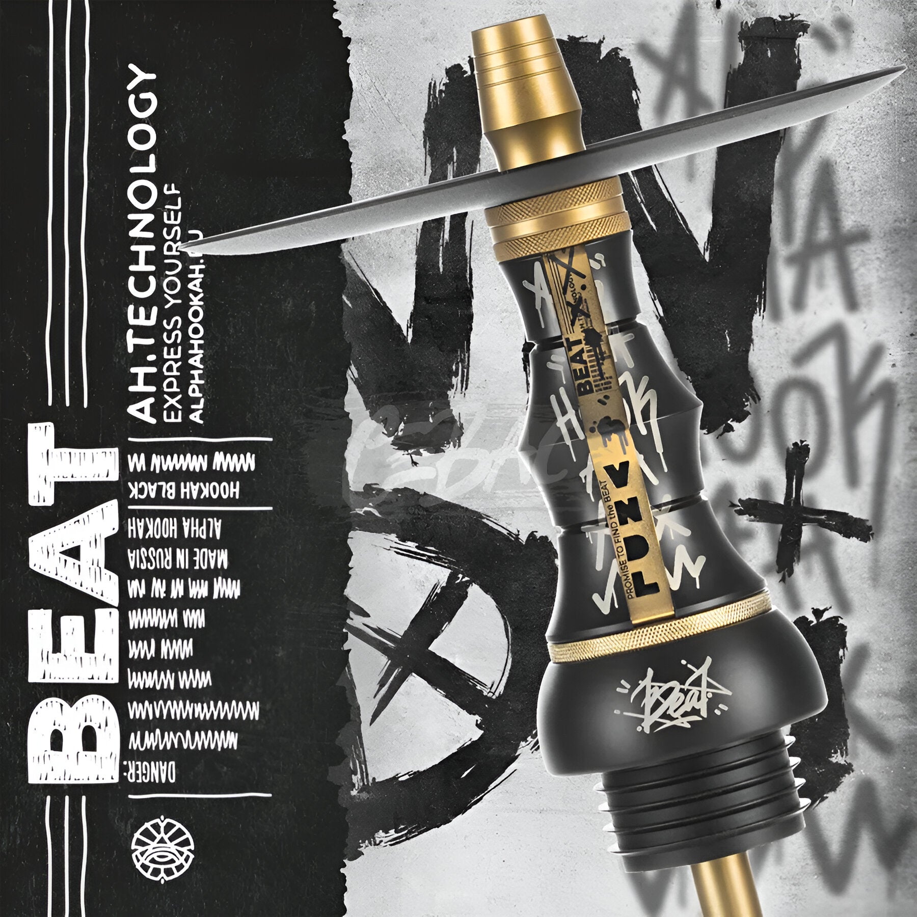Original Alpha Hookah Beat VNDL Black with White Clear Flask (Complete Set)