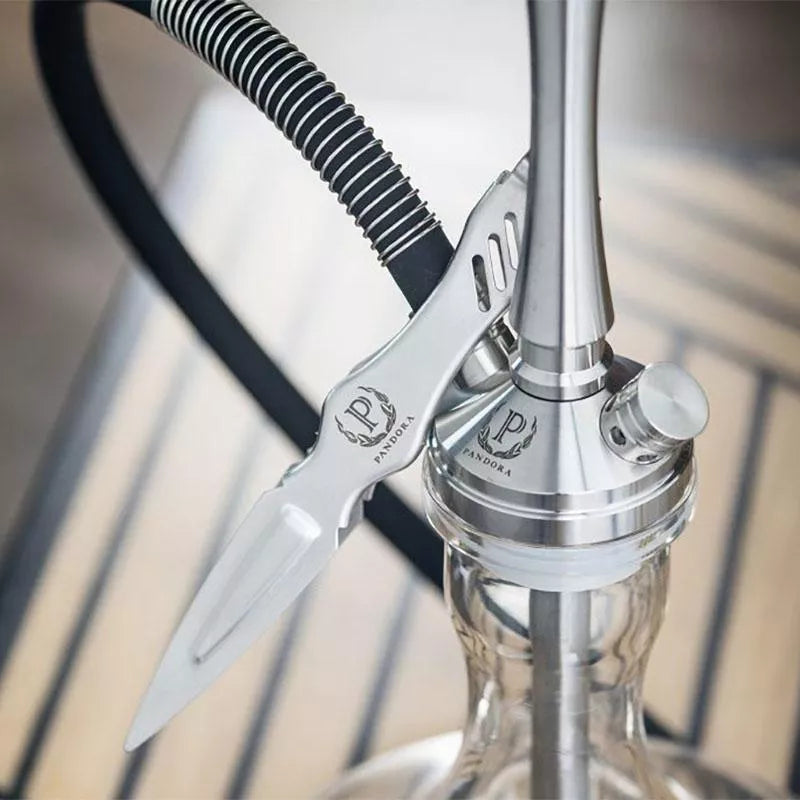 Close-up Pandora Mini of a silver hookah with a blurred background