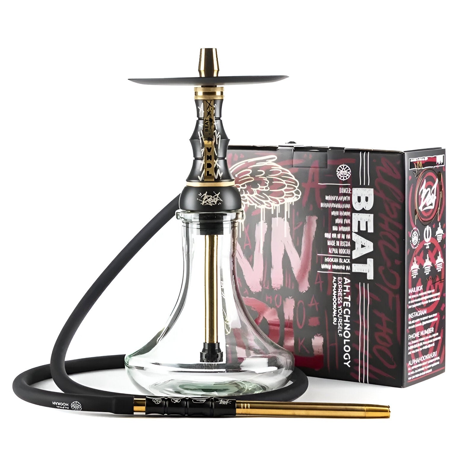 Original Alpha Hookah Beat VNDL Black with White Clear Flask (Complete Set)